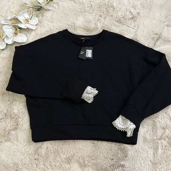 Maje Tops - Maje Sweatshirt with Lace Details Black Size 2